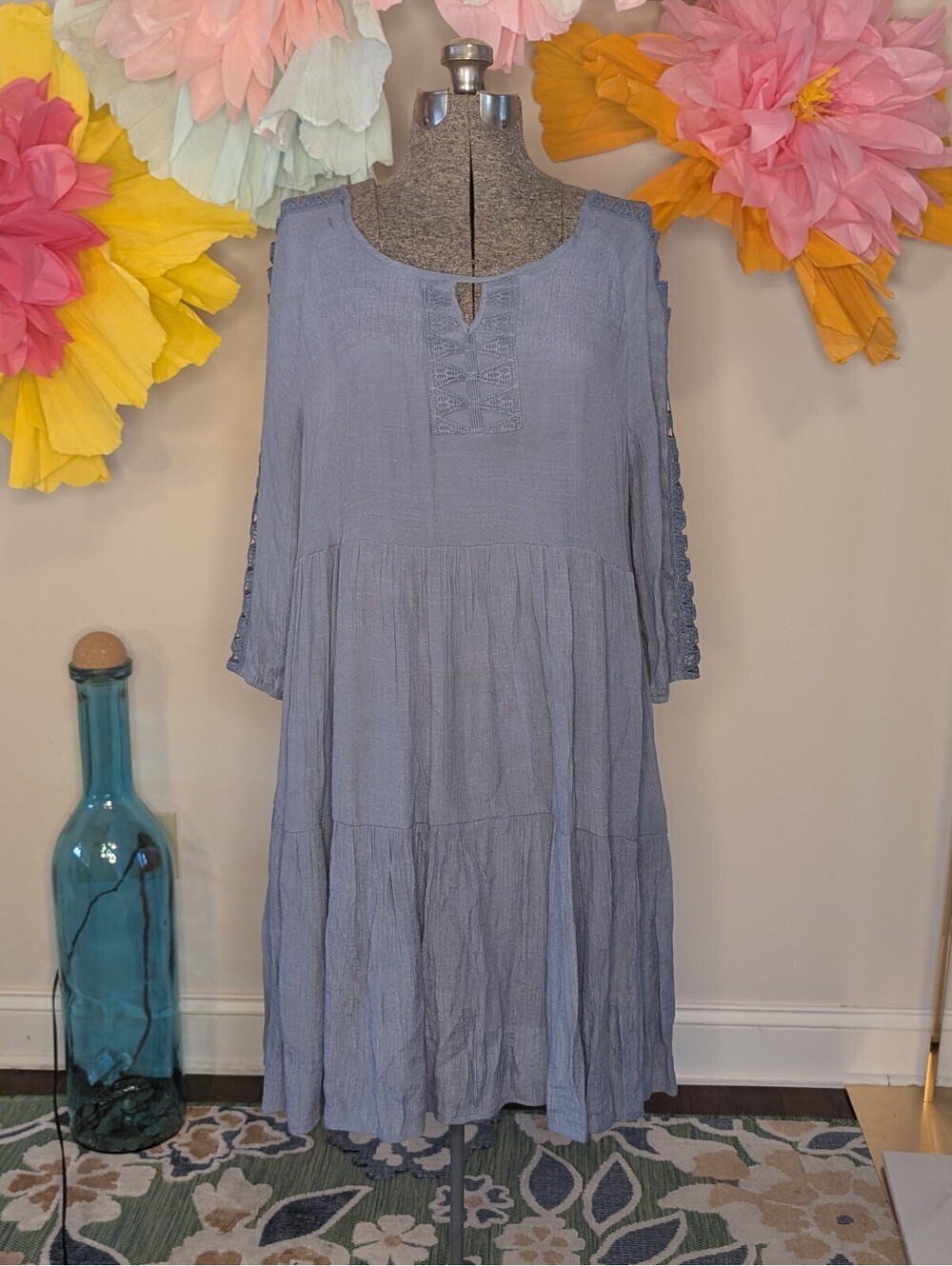2191 - Indigo Rose Women's 2X Blue Lace Sleeve Dress